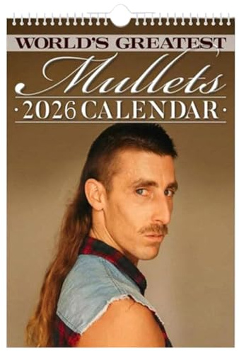World's Greatest Mullet Kalender 2026, 12 Monats Lustiger Coole Frisuren Vokuhila Hängender Kalender, Monatsplaner Plakatkalender Für Kühlschrank, Wand, Büro, Schule, Schreibtisch, 26x16cm