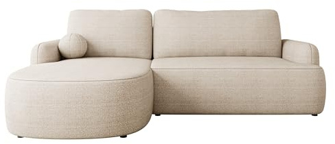 Mirjan24 Ecksofa Loridu für Wohnzimmer mit Schlaffunktion und Bettkasten, Eckcouch, L-Sofa, Polsterecke, abgerundete Kanten (Taro 01, Seite: Links)