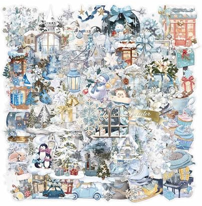 QLEUIFT 50 Stück Winter Eis Aufkleber, Blau Winter Sticker Set Vinyl Wasserdicht für Laptop Kinder Autos Motorrad Fahrrad Skateboard Gepäck Koffer Computer Graffiti