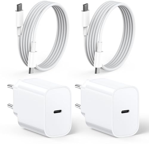 TOPADRE 2er Pack 12W USB C Ladegerät mit 2X 2m C-Kabel, 5V/2.4A für iPhone | 2er Pack 5V/2.4A 12W USB C Ladestecker Netzstecker mit 2x 2m Kabel für iPhone 17/16/15, für iPad mini/AirPods/Handys, Kompakt