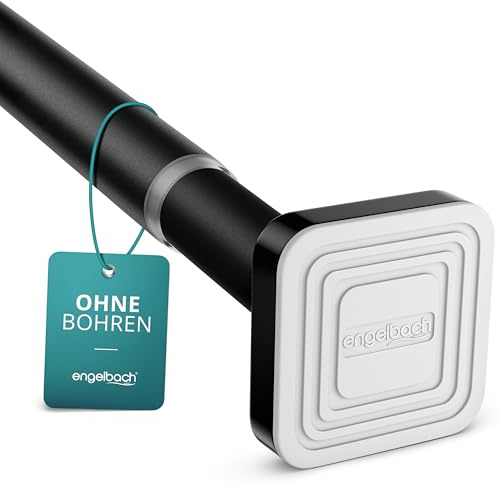Engelbach® Gardinenstange ohne Bohren - Massiver Karbonstahl (Ø 25mm) für stabilen Halt - Individuell anpassbare Teleskopstange, Klemmstange Vorhang, Schwarz, 210-260cm