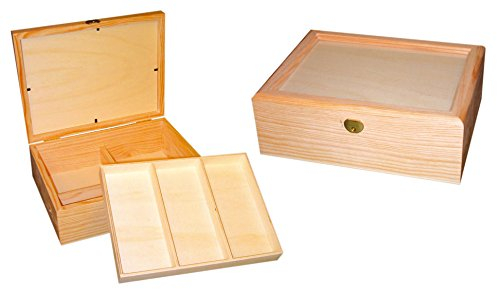 Box Schmuckkästchen Holz mit Glasdeckel, Innen mit teilig Ideal für Schmuckkästchen. Holz in ecru, zum Dekorieren.