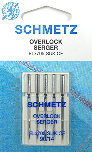 Schmetz Overlock / Serger ELx705 SUK CF (Ballpoint, Chrome Finish) Sewing Machine Needles for Singer S 17-78, Size 90/14