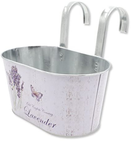 DARO DEKO Metall Hängetopf mit 2 Henkeln - 23cm x 11cm Lavendel und Schmetterling 1 Stück
