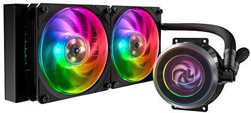 Refrigerador de líquido Cooler Master MasterLiquid ML240P Mirage, refrigerador de líquido Todo en uno (AIO), radiador de 240 mm, 2 Ventiladores PWM SF120R ARGB de 120 mm, Bomba Transparente RGB