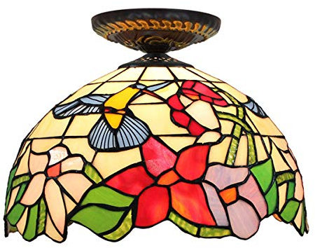 GDLight 12-Zoll-Vintage Floral Deckenleuchten, Tiffany-Stil handgefertigte pastoralen Glasmalerei Deckenleuchte Leuchte für Schlafzimmer Wohnzimmer Korridor, E27,B