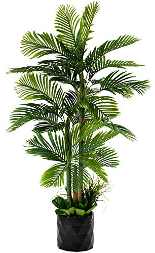 GARDEN COUTURE Deluxe 78 Golden Cane Palm Artificial Tree + Premium Fiddle Leaf Foliage in 8 Base + 12 Plant Pot Skirt