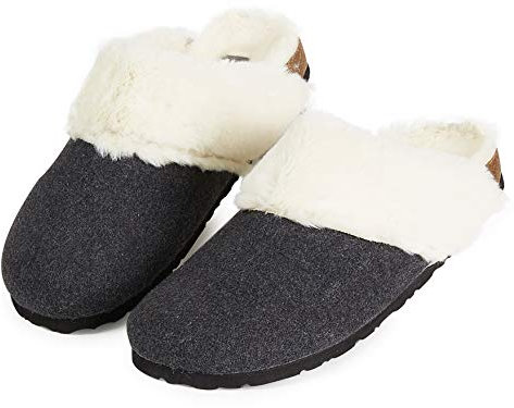DUNLOP Ciabatte Donna, Pantofole Invernali Con Pelliccia, Ciabatta Con Pelo Antiscivolo E Soletta Memory Foam, Babbucce Pelose Per Casa, Idea Regalo Compleanno (37 EU, Grigio scuro, numeric_37)