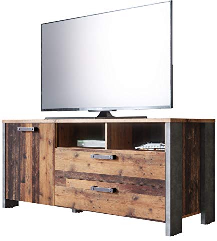 Newfurn TV Board Betonoptik Dunkelgrau Old Wood TV Lowboard Vintage Indurstrial - 141,7x63,9x52,3 cm (BxHxT) - TV Schrank Fernsehtisch Rack - Wohnzimmer Schlafzimmer