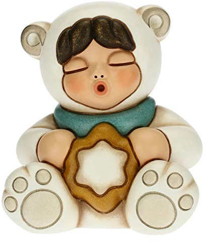 THUN - Soprammobile Bimba con Vestito da Orso Polare e Stella - Accessori per la Casa da Collezionare - Linea Un Pensiero Felice - Formato Grande - Ceramica - 8,4 x 7 x 9 h cm