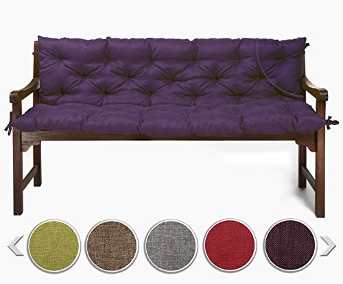 sunnypillow Bankauflage für Gartenbank Outdoor - Sitzkissen und Rückenkissen für Bank 200 x 40 x 40 cm - Polsterauflage für Hollywoodschaukel, Gartenschaukelkissen - Gartenkissen, Bankkissen Violett