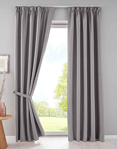 Gardinenbox 2er Set Verdunkelungsvorhänge Blickdicht »Newyork« verdeckte Schlaufen Grau HxB 245x295 cm Thermo-Gardine Blackout schalldämmend ÖKOTEX Kräuselband, 202020610-2