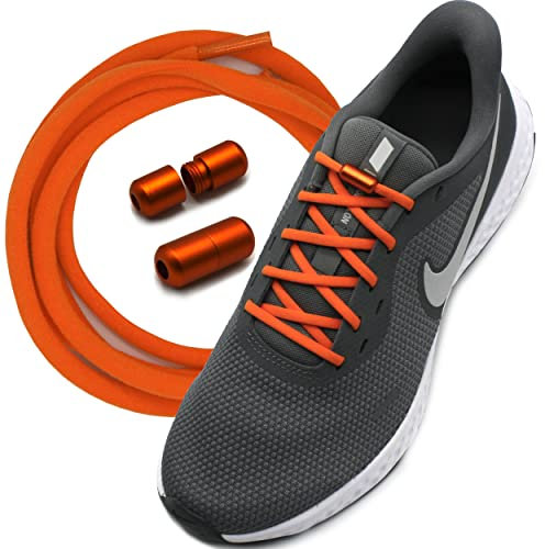 Run out sports Elastische Schnürsenkel ohne binden mit Metallkapseln rund Schuhbänder mit Schnellverschluss bunt Kinder Erwachsene (Fierce Orange)