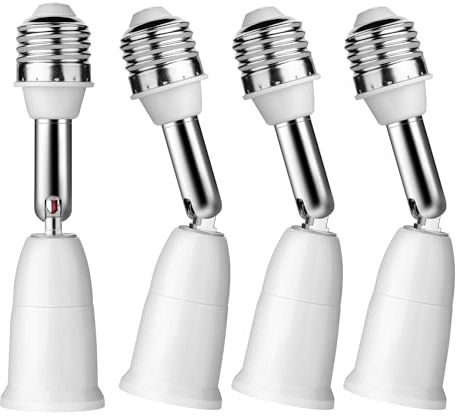 iKefe E26/E27 Light Bulb Socket Extender Adapter,180 Degree Bendable Light Fixture, E26/E27 to E26/E27 Medium Base Adjustable Socket Converter Extension(4 PCS)