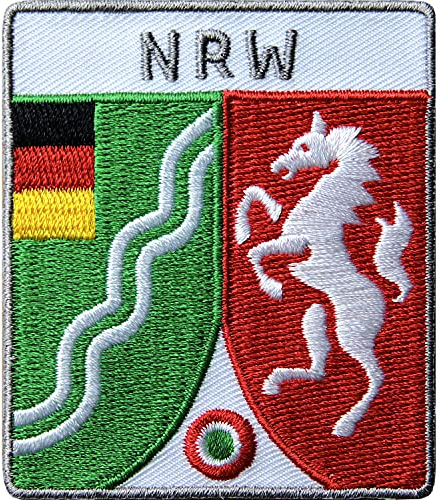 1 x NRW Patch gestickt 60 x 68 mm, Aufnäher Aufbügler, Bügelflicken/Nordrhein-Westfalen Deutschland Wappen Flagge/Patches Applikation aufnähen aufbügeln auf Kleidung Tasche Cap Rucksack