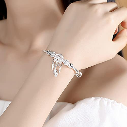 CXWK Bracelet à Breloques en Plumes de Gland en Argent Sterling 925 Bracelet pour Femmes Accessoires de Bijoux élégants de Mode