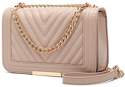 lola mae Crossbody-Taschen für Damen, modische gesteppte Schultertasche, mit umwandelbarem Kettenriemen, klassische Umhängetasche, Nude-lm715, Small