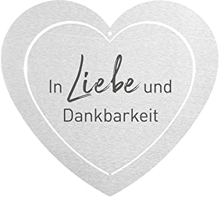 DOLORINO Grabherz aus Edelstahl | wetterfest | mit Spruch In Liebe und Dankbarkeit| ca. 17x15cm