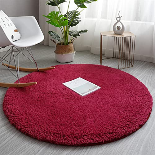 SK Studio Hochflor Shaggy Teppich Schlafzimmer Langflor Rund Modern Teppiche für Wohnzimmer, Esszimmer oder Kinderzimmer Weinrot, 100cm