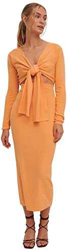 NA-KD Vestido Midi de Punto con Nudo Frontal Informal, melocotón, XL para Mujer