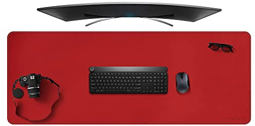 ZORESYN Alfombrilla Ratón Tamaño XL 150x50cm Almohadilla De Escritorio Cuero de la PU para Gaming y Oficina con Gran Tamaño(Rojo)