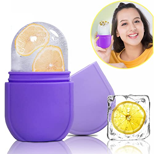 Ice Face Roller Beauty Ice Facial Roller for Face Skin Care Silicone Ice Stick Face Ice Mould Icing Tool Shrink Pore Ice Sphere for (2.2 x 1.6 x 3.9, Purple)