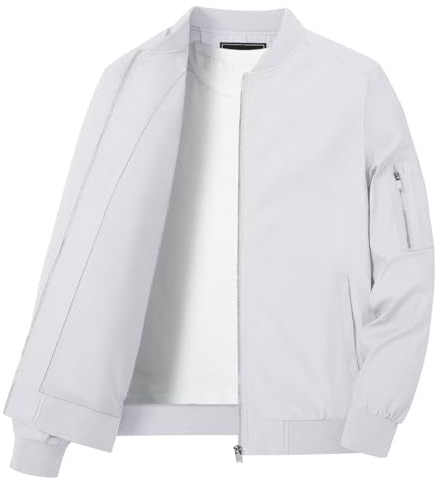 KEFITEVD Bomber Jacket Hommes Printemps Été Cargo Vestes Militaire Manteaux Coupe Vent avec Multi Poches Zippées,Blanc,L