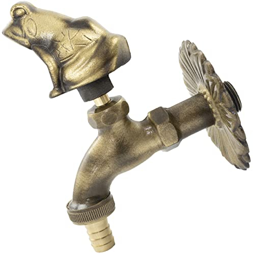 AERZETIX - C62116 - Grifo de lavabo canela para pared 1/2'' Rana con mando antiguo retro decorativo - fuente ornamento baño vintage grifería jardín - en latón envejecido