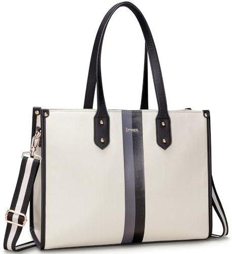 Estarer Womens Laptop Bag 15.6 Inch Canvas Tote Handbag Large Satchel Shoulder Bag for Work Office School