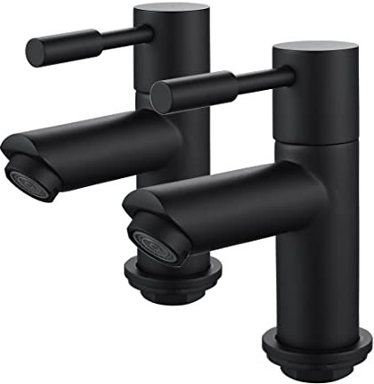 Black Basin Taps Pair,Luckyhome Twin Hot and Cold Basin Pillar Sink Taps for Bathroom 1/4 Turn