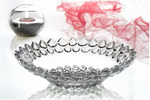 Housetronics Wish Click Done 29.5cm Glass Fruit Bowl Large Shallow Crystal Cut Dessert Snack Platter Salad Dish Serving Display