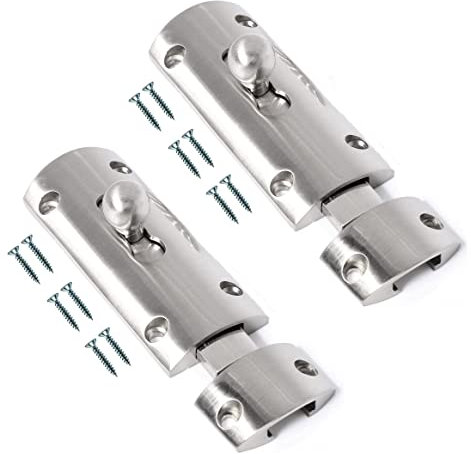 TERF® 75mm Brushed Nickel Modern Door Bolt Latch 75mm [3''] Surface Mounted Sliding Durable Door Gate Lock Catch Bolts with Fixing Use for Securing Internal External Doors and multi Use - Pack of 2