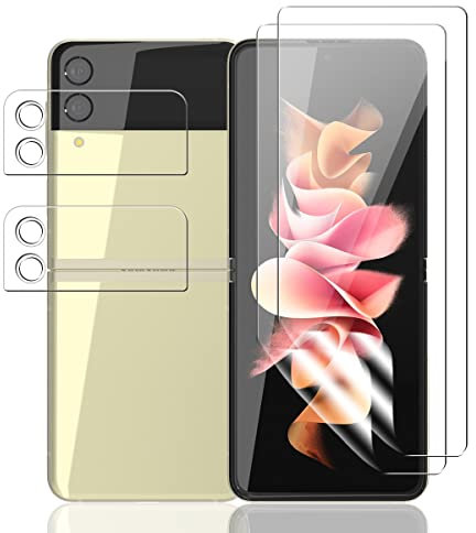 Jewloofa Protector de Pantalla Compatible con Samsung Galaxy Z Flip 3, 2 Piezas TPU Protector Pantalla y 2 Piezas Protector de Lente cámara, Anti-Arañazos, Cobertura Completa para Galaxy Z Flip 3