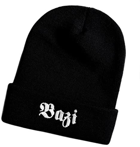 Schnoschi Schwarze Mütze/Strickmütze mit Bazi Spruch Bestickt für Damen, Herren, Jugendliche und Kinder, Beanie Wollmütze Hip Hop Wintermütze Rollmütze Streetwear Unisex OneSize