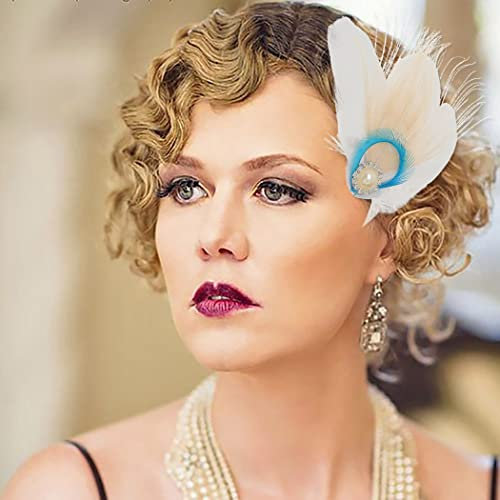 IYOU Pince à cheveux Plume Mariage Serre-tête Blanc Flapper Cocktail Vintage Prom Accessoires pour cheveux pour femmes