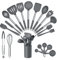TEAMFAR Küchenhelfer Set, 20 Stück Silikon Kochbesteck Küchenutensilien Set mit Edelstahlgriff, Antihaft Hitzebeständiger Kochutensilien mit Utensilienhalter, Gesund & Leicht zu reinigen, Grau