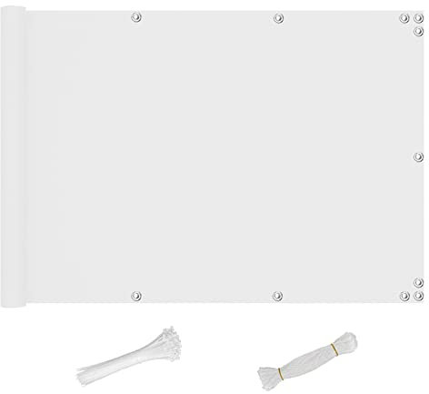 QINGLV Brise Vue 60x1000cm Paravent Bâche Jardin Balcon Opaque RéSistant Aux IntempéRies Pare Vue Balcon avec Corde en Nylon Et Serre-CâBle -Blanc