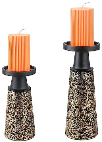 MILIVIXAY Großer Stumpenkerzenhalter, Set mit 2 Kerzenständern, Kunstharz, Bauernhaus, hoher Kerzenhalter, Kamindekoration, Couchtisch, Tafelaufsätze für Ess-/Wohnzimmer