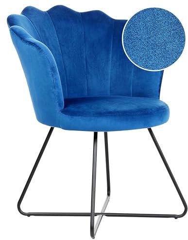 Sessel Muschel-Design Samt blau rund mit schwarzem Metallgestell Retro Lovelock