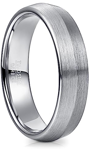 NUNCAD Wolfram Ring Herren Ehering 6mm Silber Partnerrringe Verlobungeringe Fashion Schmuck Gebürstete Größe 60 (19.1)