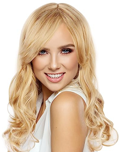 FENYW Lange Perücken Blond, 60cm Lange Gewellt Blonde Perücke mit Pony, Natürlich Synthetische Gewellte Perücken, Perücke Blond Hitzebeständiges Synthetik für Frauen Cosplay Party Karneval Halloween