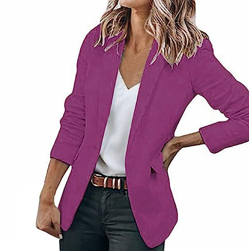 L9WEI Blazer pour femme Blazer à manches longues Veste Business Revers Blazer Blazer Blazer Slim Fit Veste élégante unie Outwear Business Bureau Boléro Veste, lilas, XL