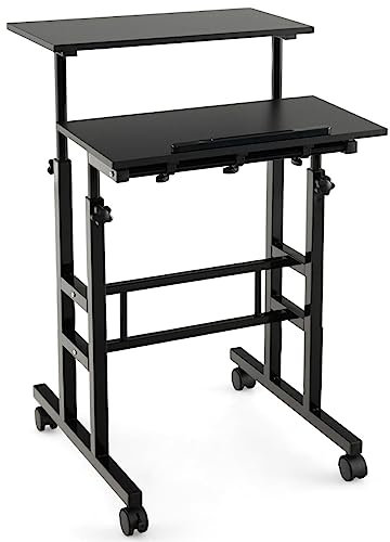 COSTWAY Escritorio Móvil, Escritorio, Mesa de Trabajo con Ruedas para Ordenador para Casa y Oficina, Carro para Oficina para Trabajar Sentados o de Pie (Negro)