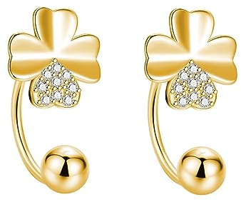 SLUYNZ Sterling Silber Kleeblatt Halb Creolen Ohrringe für Frauen Damen Blatt offene Creolen Huggie Knorpel Helix Piercing Ohrringe (B-Gold)