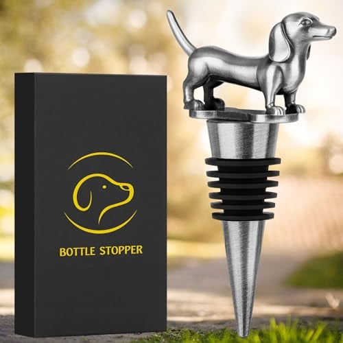 LKKCHER Teckel Tapón de Vino, Regalos de Vino para Hombres Mujeres Amantes de los Perros Salchicha, Tapones de Botella para Vino Champán, Regalos de Cumpleaños, Accesorios de Vino