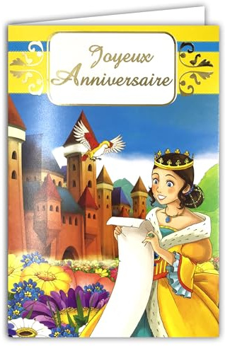 AFIE Geburtstagskarte für Mädchen, Prinzessin, Königin, Schloss, Manga, Umschlag, 12 x 17,5 cm, Papagei, Blumen, Kostüm, Illustration, Jugendliche, Cartoon, 67-1055-A