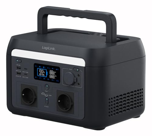 LogiLink PPS0600 - Tragbare Powerstation mit max. 600 W, langlebiger LiFePO4-Akku für Stromversorgung von 9 Geräten