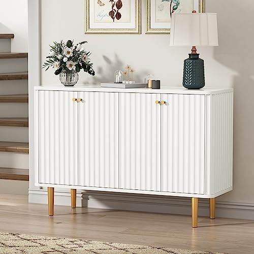 HOLTICO Sideboards, Buffet Cabinet with 4 Doors and Removable Shelves, Modern Accent Sideboard Storage Cabinet Storage Cupboard for Living Room, Kitchen, White