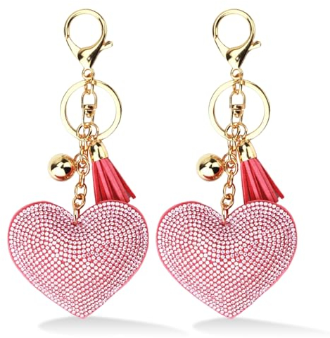 EUPSIIU 2 Pezzi Portachiavi Cuore, Portachiavi Con Strass, Decorazione Portachiavi con Ciondolo a Forma di Cuore, Fascino Accessori per Borse e Personalizzare Zaino per le Donna Ragazze (Rosa) (Rosa)