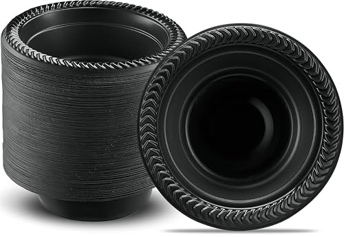 BLUESKY Cuisine Black Plastic Bowls - 5oz. (Pack of 100) - Durable & Microwave Safe - Perfect for Parties, Weddings, and Everyday Use